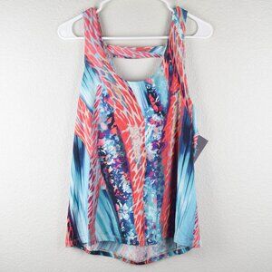 Nux Active Womens L Blue Orange Multicolor Mixed Print Exhale Draped Tank Top